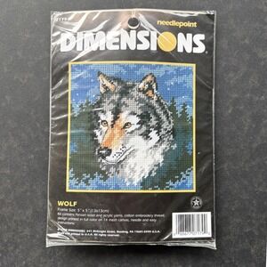 Vintage 1998 Dimensions Wolf Needlepoint Kit Printed 14 Mesh Canvas 5x5